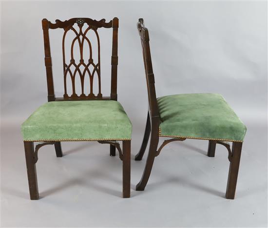 A pair of George III Gothic revival mahogany dining chairs, W.1ft 10in. H.3ft